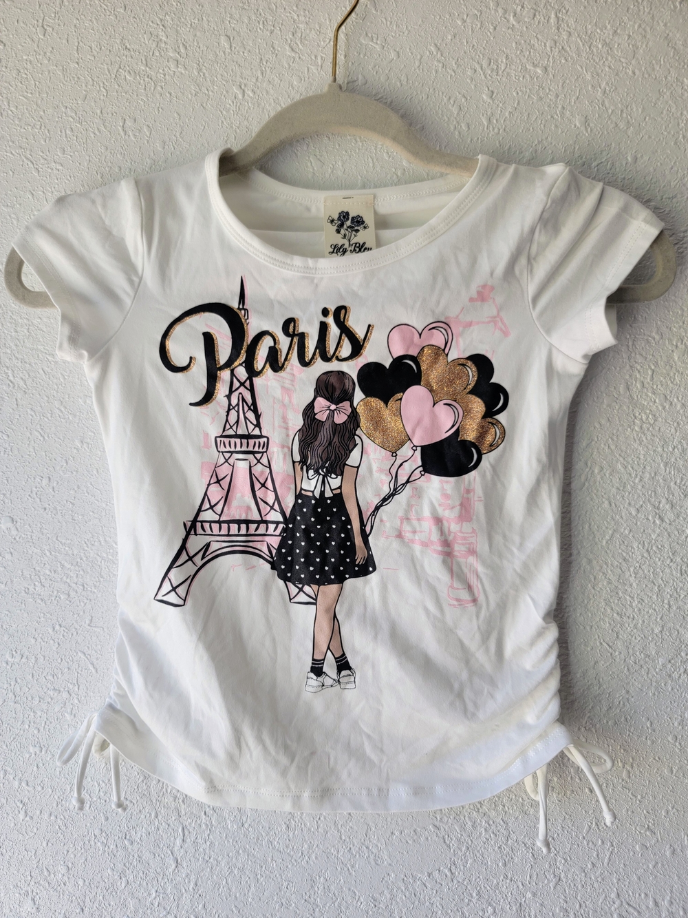 Lily Bleu White Paris Graphic Tee with Pink & Gold Balloon Accents